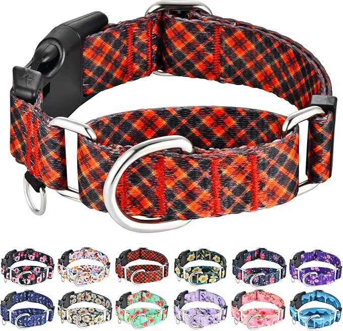 Christmas Martingale Collar for Dogs with Buckle, Red Plaid, S