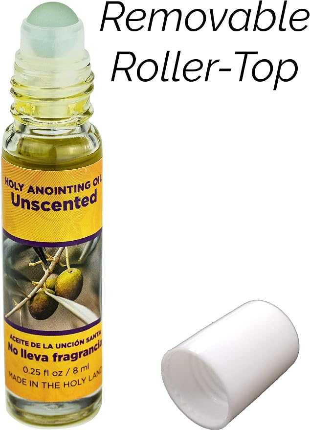 Unscented Holy Land Anointing Oil from Israel, 1/4 oz Roller Bottle from Jerusalem, Locally Sourced Virgin Olive Oil & Essences, Gift for Pastors, Priests, Rabbi, & Clergy, Aceite Ungido Sin Perfume