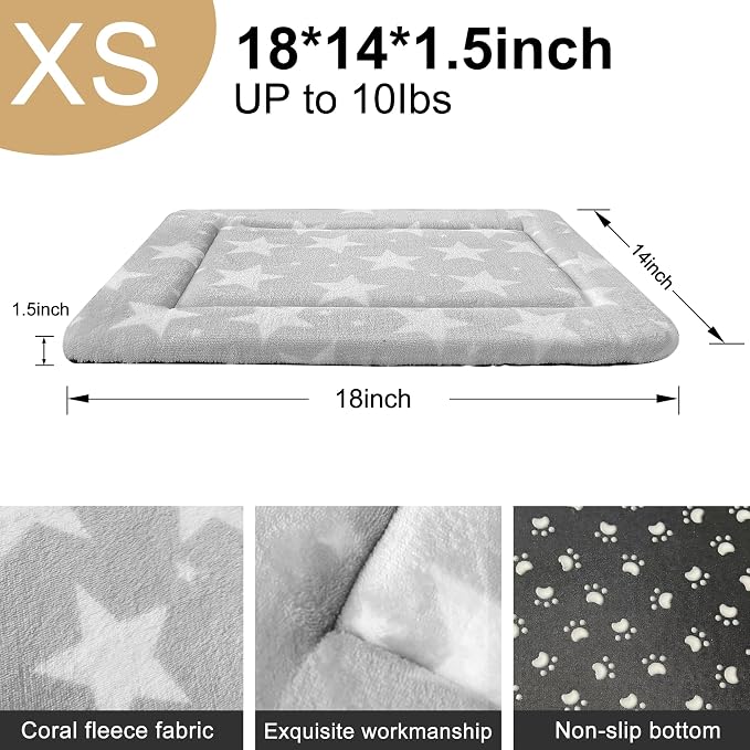 Dog Bed Mat – Soft & Comfortable Dog Kennel Pad for Crate – Durable Crate Bed & Mat for Dogs & Cats – Ideal for Crate, Kennel, and Home Use (Big&Little Stars Grey, XS(18"*14"*1.5"))