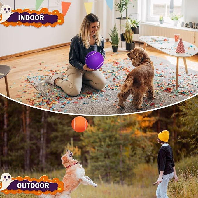 SCENEREAL Giant Tennis Ball for Dogs 2 Pack,Upgraded Thicken 9.5" Large Tennis Balls for Dogs,Halloween Dog Toys Birthday Gift, Inflatable Interactive Ball for Large Medium Big Dog,Durable Toy