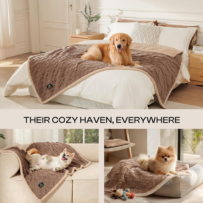 Luciphia Waterproof Blanket for Queen Bed Reversible Fleece Couch Cover | Reversible waterproof pet blanket soft fleece machine washable protect couch bed, Khaki-thicken 90" x 82"