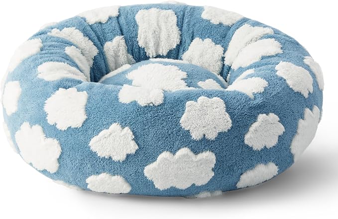 LE SURE Shown on TV Jacquard Donut Cute Cat Beds Indoor,Blue 20x20x6in | Orthopedic Calming Small Dog Bed,Original Design Pattern,Washable Cover, Home Decor as Gift for Pet,Anti Slip Bottom