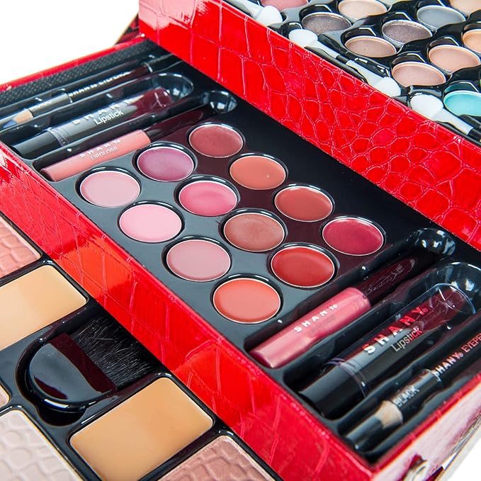 SHANY All In One Makeup Set, 67 Colors Eyeshadow, Blushes, Face Powder, Lipstick, Eye liners, Make up Pencils and Cosmetics Mirror - Makeup Kit With Reusable Beauty Organizer Train Case - Red