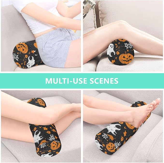 Gothic Funny Halloween Ghost and Pumpkins Neck Roll Pillow Bolster Round Health Memory Foam Long Cervical Cylinder Pillows with Removable Washable Cover for Body Bed Legs Back Yoga