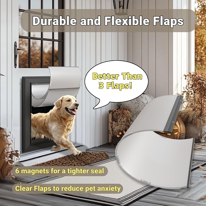 X-Large Heavy Duty Aluminum Dog Door, Double Flap for Extreme Weather