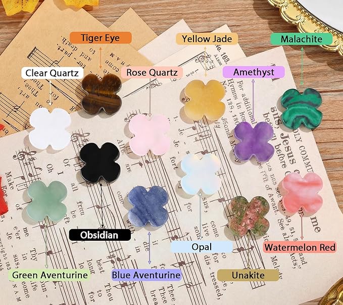 DUQGUHO Four Leaf Clover Crystals Healing Crystals and Stones St. Patrick's Day Gifts 12PCS 0.9 Inch