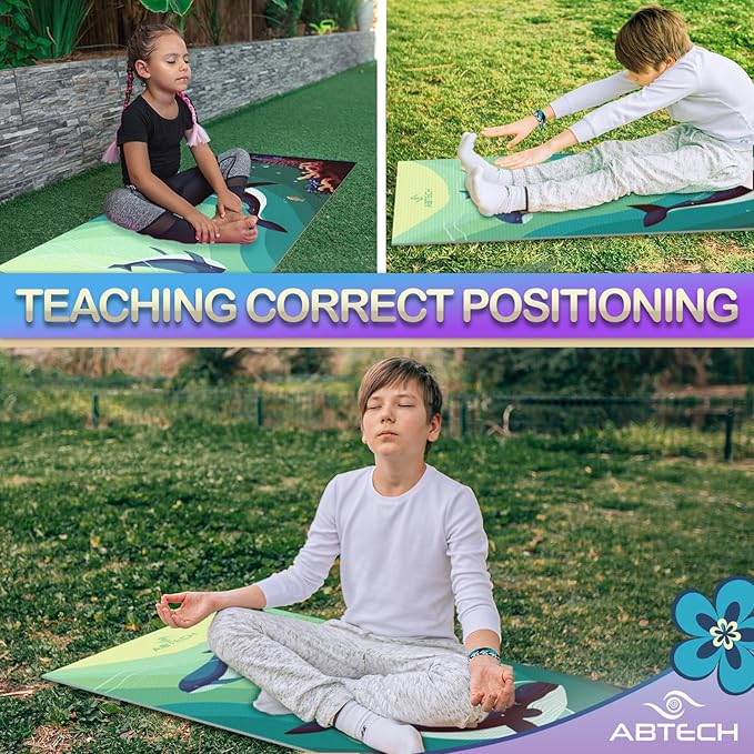 Kids Yoga Mat Set - Comfortable Dinosaur Kid Yoga Mat Boy with 12 Yoga Cards, Storage Bag, Beige Play Mat Thick for Gymnastics Mat, Exercise Mat, No-Toxic and Non-Slip for Ages 3-12