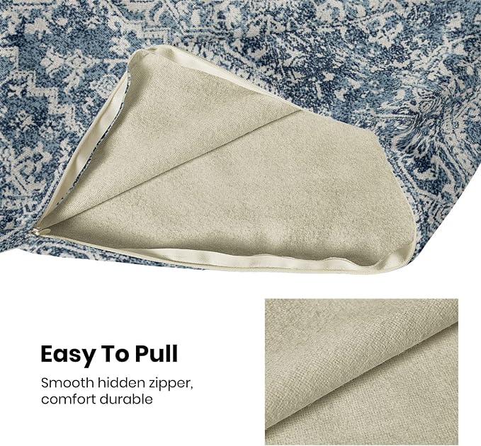 AEIOAE Boho Pillow Covers 18x18 Inch Set of 2,Carpet Pattern Throw Pillows Case,Navy Blue Ethnic Design Outdoor Decorative Square Linen Farmhouse Decor Cushion Covers for Home Sofa Bed Couch