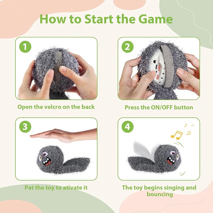 PETGEEK Upgraded Vibrating Squeaky Dog Ball, Rechargeable 900mAh, Grey