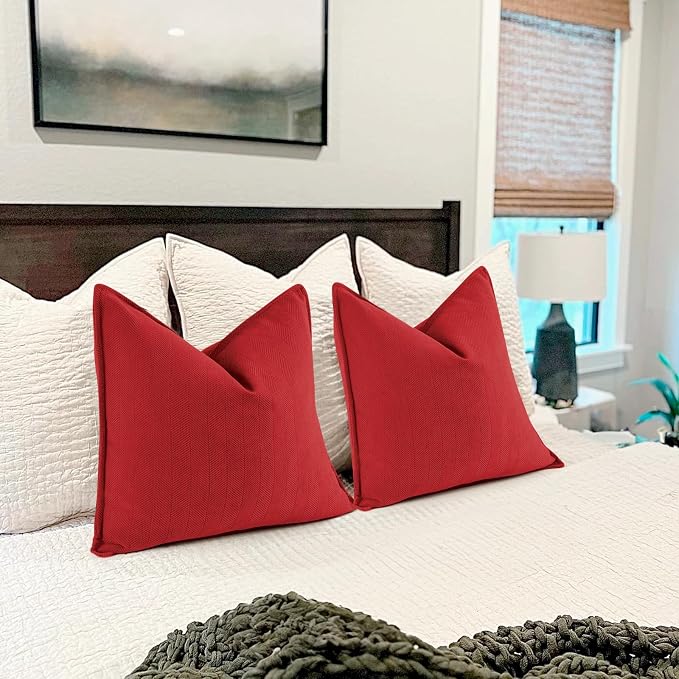 Red Pillow Covers 20x20 Set of 2 Chenille Throw Red Pillows Cushion Covers with Elegant Design Soft and Luxurious Decorative Pillows for Couch, Bed, and Home Decor