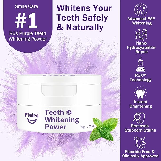 Teeth Whitening Powder, 2PCS Purple Toothpaste Whitening Powder | Teeth Whitening & Removes Stains & Breath Freshener | Hydroxyapatite, R5X Remineralizing for Coffee, Tea, Food, Wine, Tobacco Stains