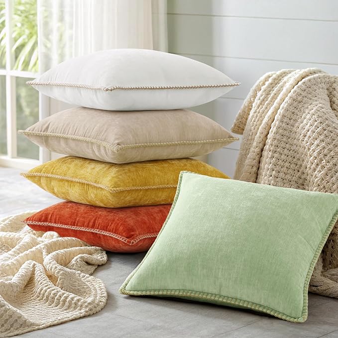 decorUhome Soft Chenille Throw Pillow Covers 12x20 Set of 2 Sage Green | Fall Textured Decorative Throw Pillow Cases Stitched Edge Modern Farmhouse Luxury Boho Velvet for Couch Sofa Bed Home Decor
