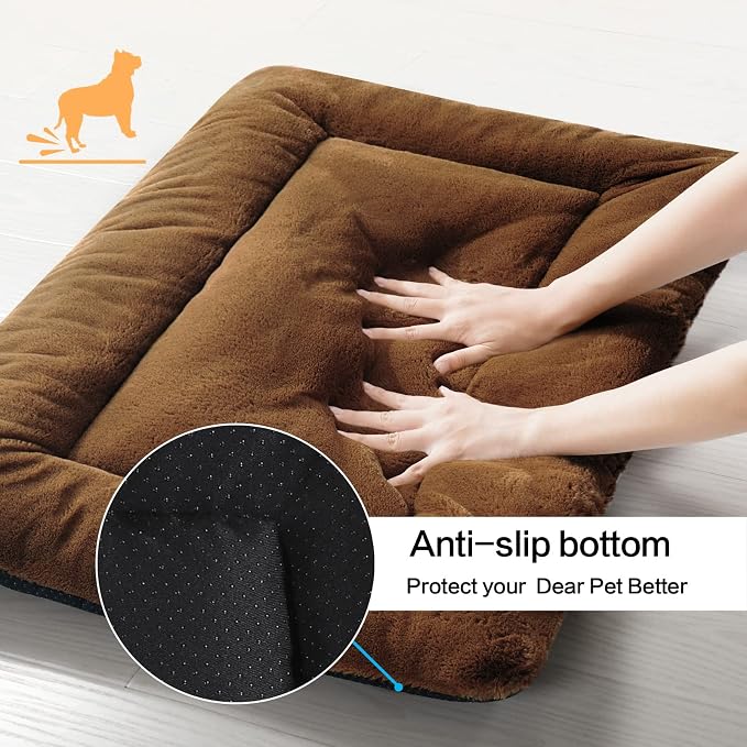 Dog Crate Pad Washable Dog Bed for Crate Small Cozy Mat 22-Inch Brown | Ultra Soft Kennel Pad,Anti-Slip Bottom,Fits for Most Metal Crates,Comfortable Sleeping Pet Mat