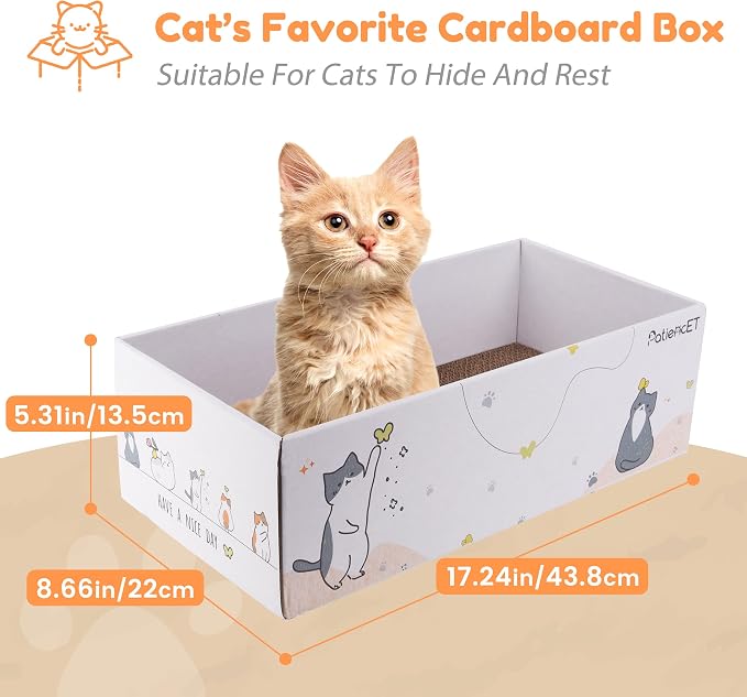 PatiencET Cat Scratch Pad with Box, 4 Pack Cardboard Scratcher Lounge Bed | For Indoor Cats, Reversible Corrugated Scratching Board Refill, With Catnip, Furniture Protector