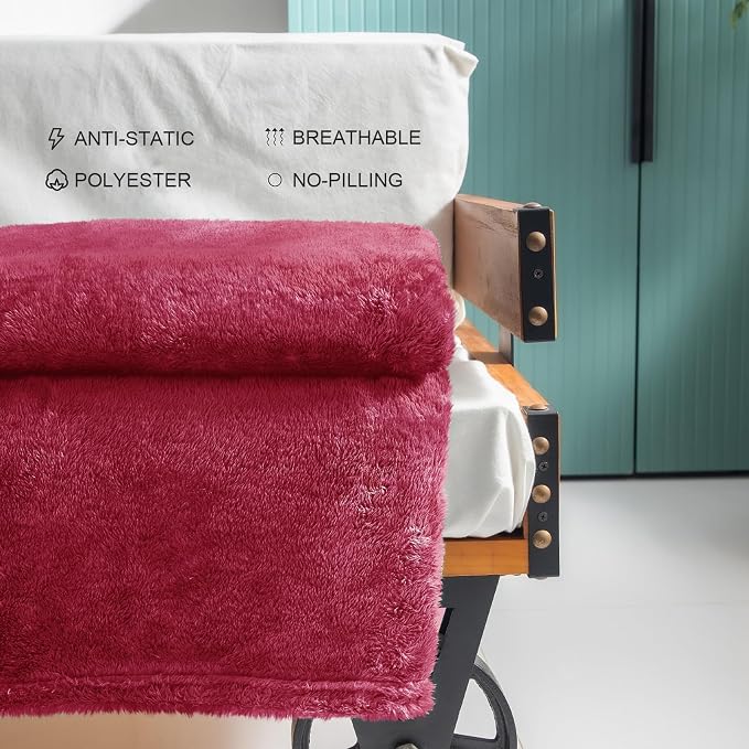Exclusivo Mezcla Fuzzy Large Fleece Throw Blanket for Couch, Deep Red | 50x70 Inches, Super Soft and Cozy Throw, Plush Fluffy Blanket for Sofa, Bed, Bedroom, Home Decor, All Season