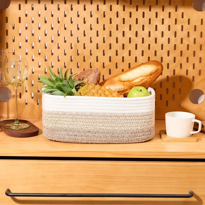 MiniArk Small Storage Baskets for Organizing | Closet Organizer Bins | Shelf Toy Basket | Woven Rope Baskets | Cube Decorative Box | Shallow Basket | 13x8.5x5.1” | 4 Packs Gradient Brown
