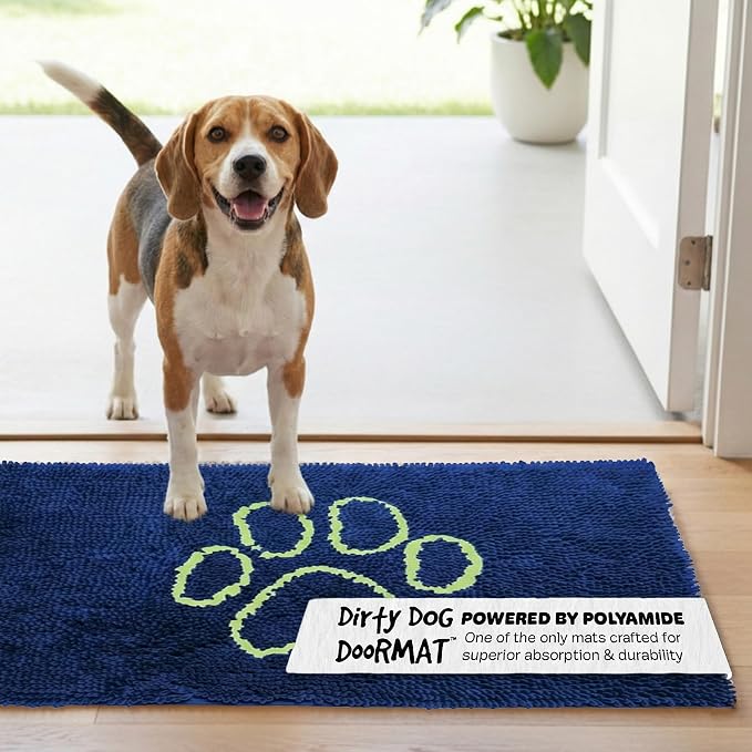Dog Gone Smart Dirty Dog Doormat - Fast Drying Rug with Super Gripper Backing for Clean Floors - Super Absorbent and Machine Washable Mat for Muddy Paws - Marine | Super Gripper Backing for Clean Floors - Absorbent Microfiber and Machine Washable Mat f...