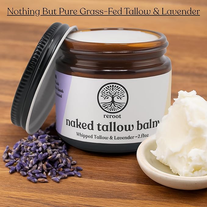 Beef Tallow for Skin | LAVENDER NAKED TALLOW BALM I 2 Ingredients - 100% Grass Fed Beef Tallow & Lavender | Whole Body & Face Whipped Tallow | Sensititve Dry Skin, Eczema, Psoriasis, Rosacea