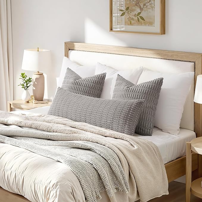 MIULEE Lumbar Corduroy Throw Pillow Cover for Bed 14x36 Light Grey Set of 1 | Soft Long Decorative Cushion Cover Boho Farmhouse Accent Pillowcase Sofa Couch Livingroom Home Decor