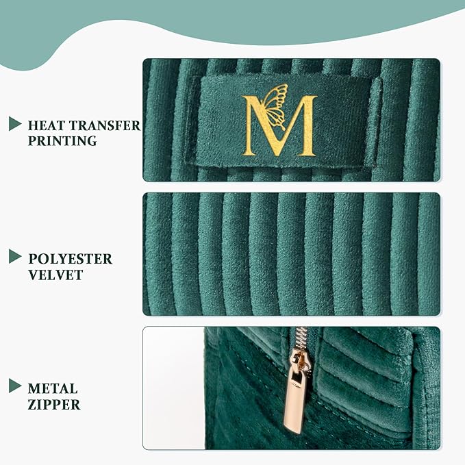 COSHAYSOO Personalized Easter Basket Stuffers Gifts for Women Initial Make Up Bags Monogrammed 30th 40th Birthday Gift Unique for Her Mom Friend, Green Velvet Makeup Bag Travel Cosmetic Pouch Letter M
