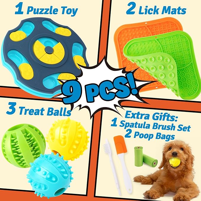Forfon 9 Pack Dog Enrichment Toy Set with Puzzle Toy & Lick Mats | For Small & Medium Dogs,Multi-Level Challenge,Mental Stimulation,Slow Feeding Support,Interactive Play