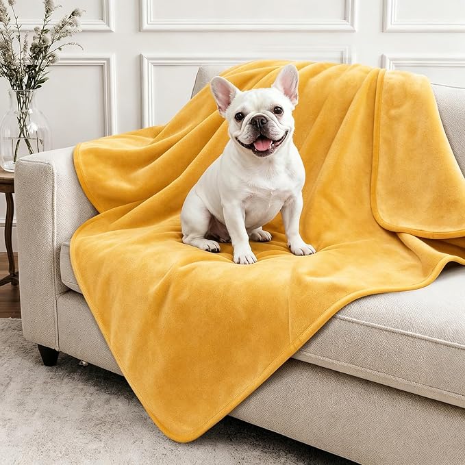 LOOBANI Waterproof Puppy Blanket for Dog Crate, 30"x40", Yellow | Ideal for Small Medium Dogs Cats Bed, Double-Side Flannel Reversible, Liquid Pee Proof Stain-Proof for Furniture Protection
