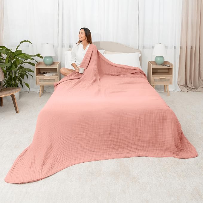 Comfy Cubs Adult Muslin Blanket 90x90” Queen Swaddle Blankets, Bold Blush | 6 Layer Soft, Breathable & Lightweight Muslin Adult Blanket - Machine Washable & Designed in the US Bedding for All Seasons