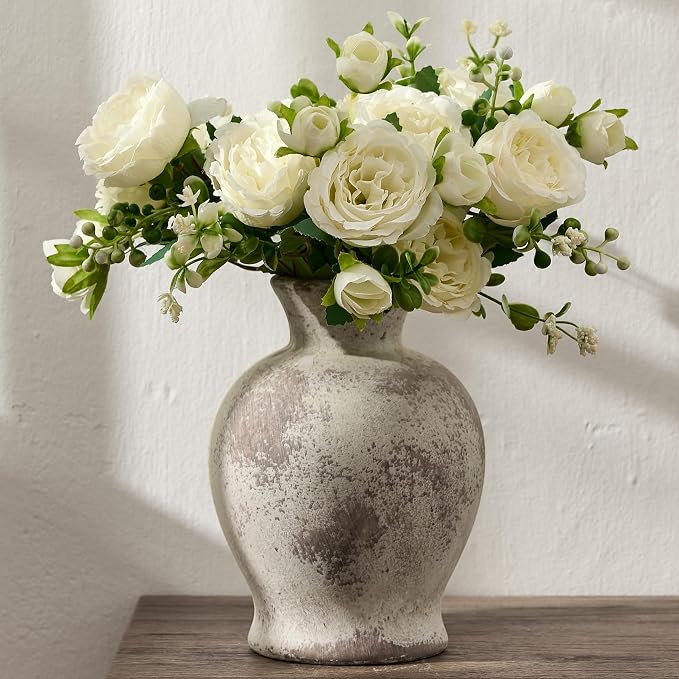 7.2" Ceramic Vase for Home Decor, Decorative Terracotta Farmhouse Rustic Vases for Living Room Kitchen Bedroom Bathroom Entryway Mantel Table, Pottery Vases for Grass Pampas Dried Fresh Flowers