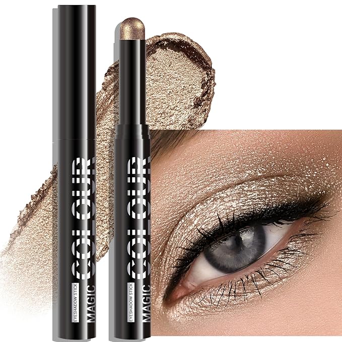 Glitter Eyeshadow Stick - Dark Green Shimmer Long Lasting Cream Eye Shadow Pencil Buildable Sparkling Face Highlighter Makeup, Lightweight Waterproof & Smudge Proof for Easy Application