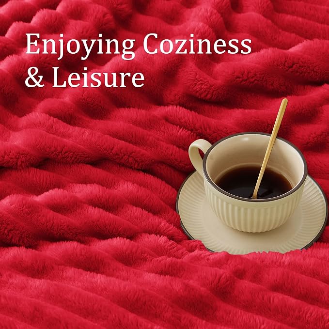 BEDELITE Ribbed King Size Blanket for Bed, Red, 108"x90" | Ultra-Soft Plush Fleece, Warm Yet Lightweight, Ribbed Texture, Home Decor, Machine Washable, Giftable, All-Season Use