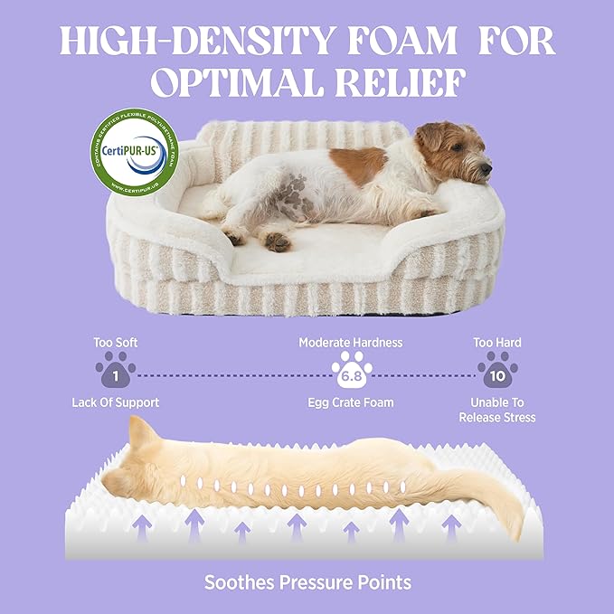 LE SURE Cute Cozy High Back Orthopedic Dog Beds Large Sized Dog,35" Beige | Waterproof Pet Bed with Sides, Aesthetic Comfy Egg-Crate Foam Pet Couch Sofa, Removable Washable Cover, Non-Slip Bottom