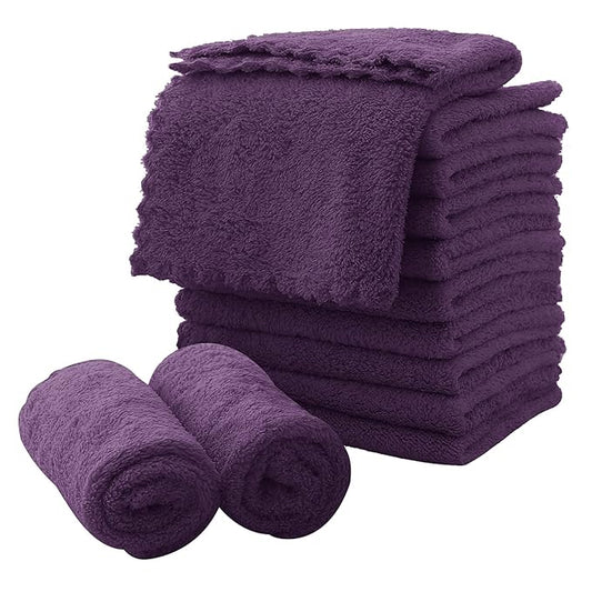 MOONQUEEN Microfiber Facial Cloths Fast Drying Washcloth 12 Pack - Premium Soft Makeup Remover Cloths - Grape Purple