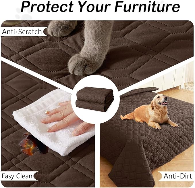Waterproof Dog Bed Blanket - Soft Pet Blanket & Sofa Cover for Dogs | Reversible Washable Furniture Protector, Couch Covers for Pets (30x70 Inch, Chocolate/Beige)