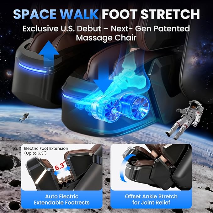 Space Walk & Ankle Stretch 4D Massage Chair Full Body, Unique 2026 Zero Gravity SL-Track Shiatsu Massage Chair Recliner, Electric Calfrest Extension & Foot Rollers, AI Voice Control S002 Black