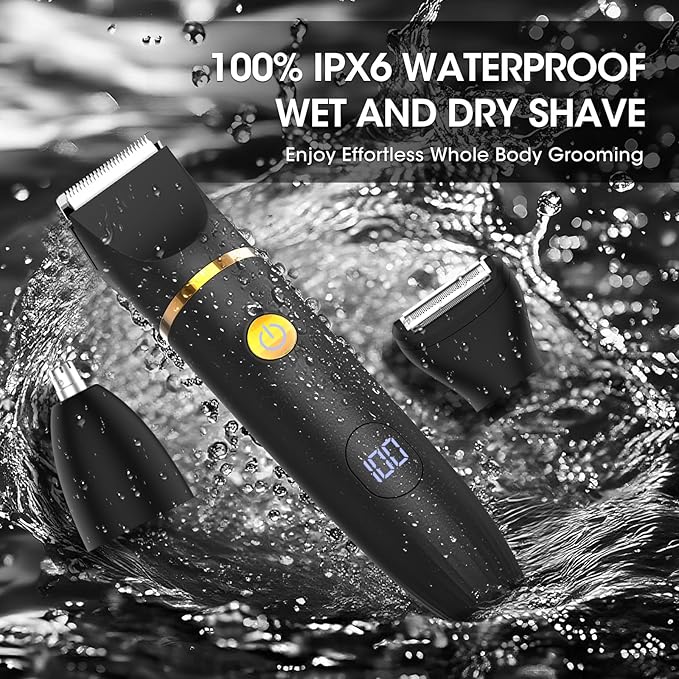 Zesuti Manscape Body Hair Trimmer for Men: Pubic Hair Trimmer, 3 in 1 Versatile Electric Shaver for Groin,Face,Beard,Nose,Waterproof Body Groomer with Ceramic Blades, Mens Gifts