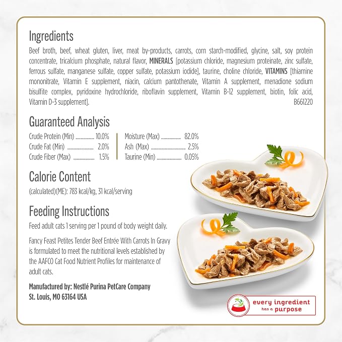Fancy Feast Purina Petites Tender Beef Entree with Carrots in Gravy Gourmet Wet Cat Food - 2.8 oz. Tubs,(Pack of 24)