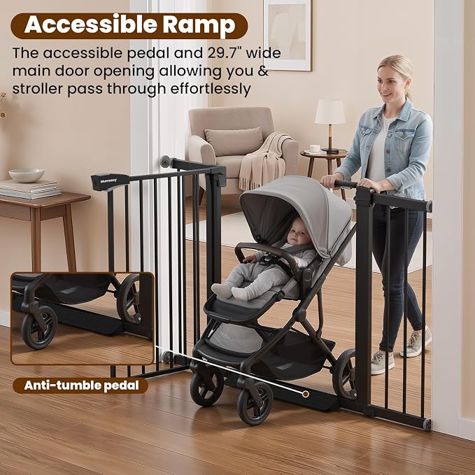 Mumeasy Baby Gate for Stairs, 29.7-46" Walk Through Dog Gate Indoor
