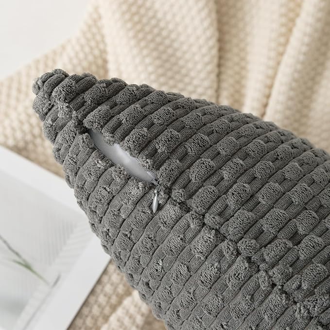 Kevin Textile Soft Corduroy 14"x20" Lumbar Pillow Cover 1 Pack, Dark Grey | Boho Stripe Plush Corduroy Decorative Oblong Cushion Cover Modern Farmhouse Home Decor for Sofa Couch Bed Chair