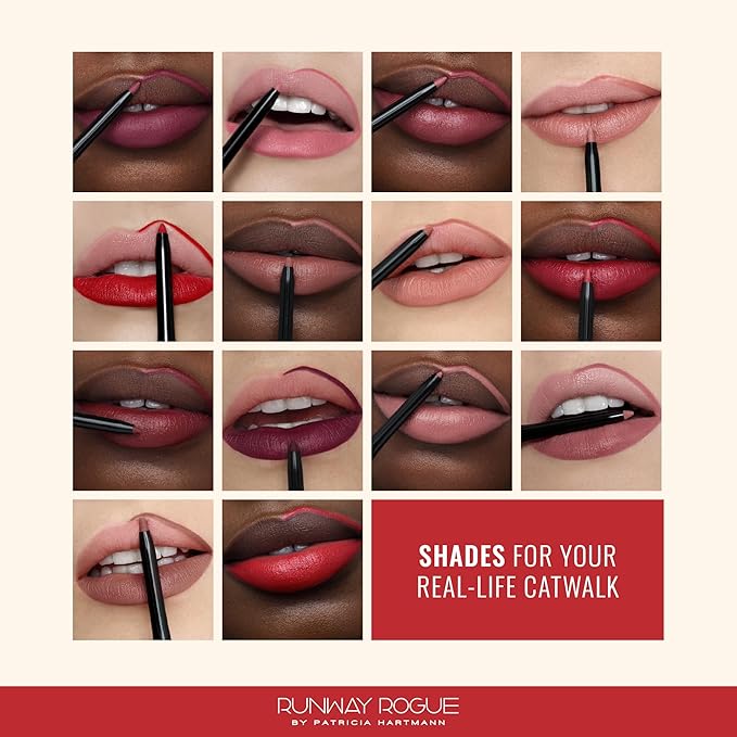 Runway Rogue Designer Liner Lip Pencil, Matte Rich Burgundy-Blackberry Lip Liner Pencil and Lip Liner Sharpener, ‘Throwback’