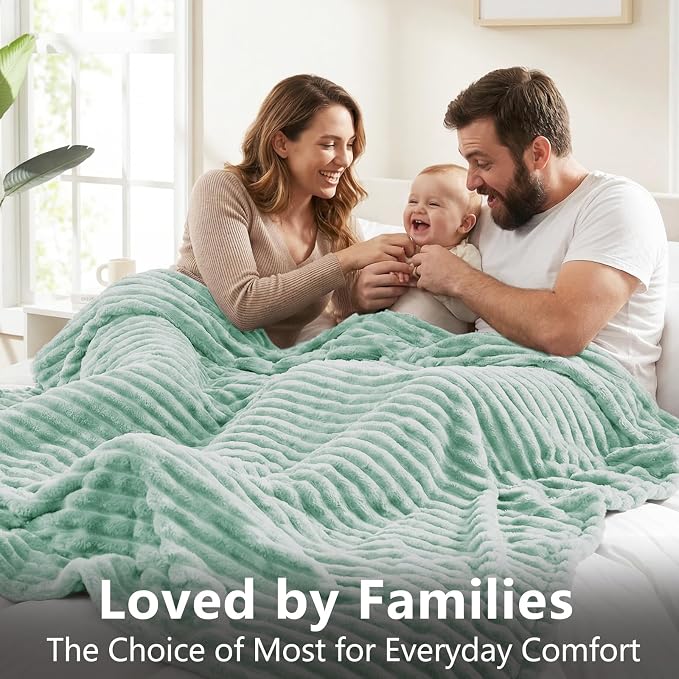 HIMEET Sage Green Queen Blanket for Bed, 300GSM Ribbed Fleece, 90 x 90 in | Ultra Soft Flannel, All-Season Lightweight Warmth, Cozy Bed Coverage & Bedroom Decor, Gift for Men & Women, Machine Washable