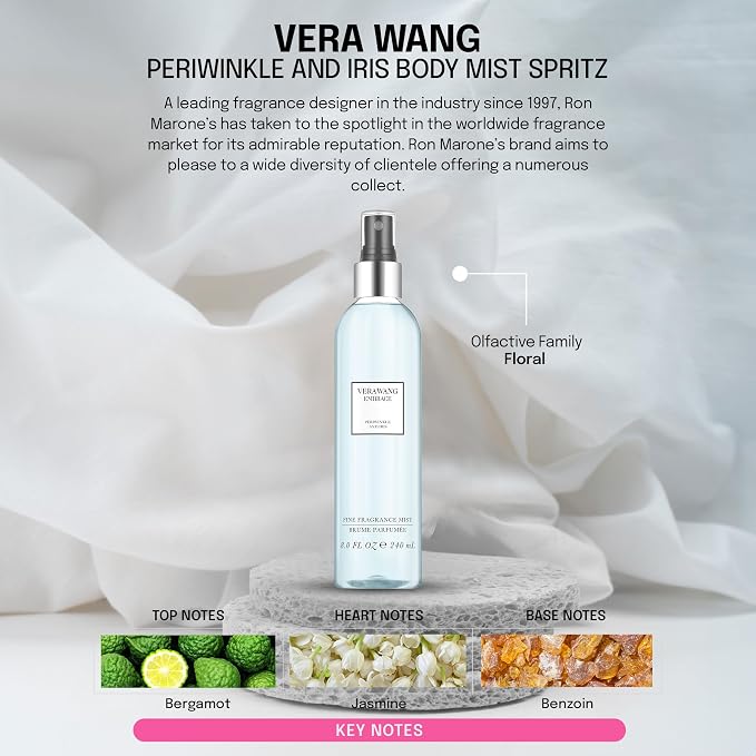 Vera Wang Body Mist for Women, Periwinkle and Iris | 8 Ounce | Pack of 2 | Passionate Floral | Sparkling Fragrance
