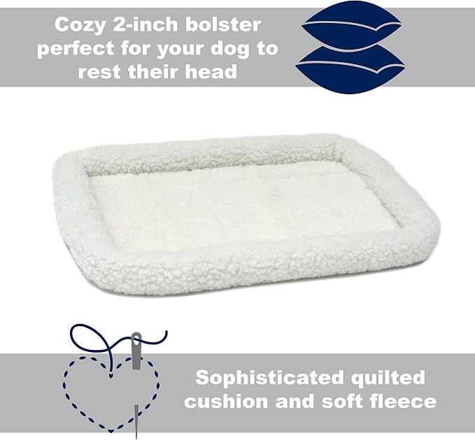 MidWest Homes for Pets QuietTime Dog Bed – White Fleece Bolster, Ultra-Soft and Machine Washable, Fits 24-Inch Crates and Carriers, for Small Breed Dogs (Pack of 2)