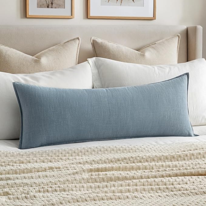 MIULEE Decorative Linen Lumbar Pillow Cover 14x36 Inch Blue Grey | Boho Farmhouse Couch Long Throw Pillow for Bed, Pack of 1 Accent Coastal Modern Pillowcase, Sofa Livingroom Home Decor