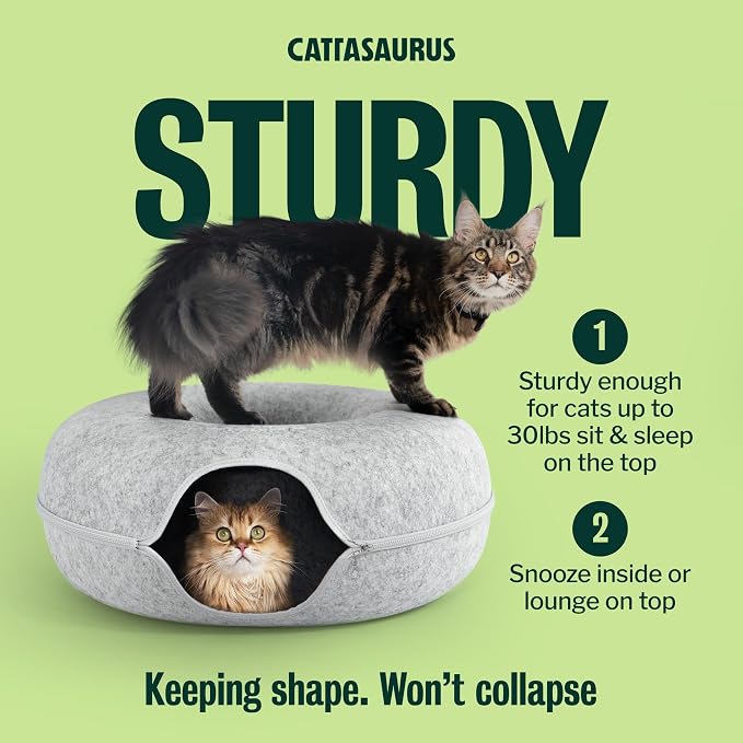 Peekaboo Cat Cave Duo Jumbo Set, Extra Spacious Cat Donut for Multiple & Large Kitty 15+ lbs, Scratch Detachable Cat Beds for Indoor Cats, Washable Cat Tunnel Bed, Best Kitten Toys