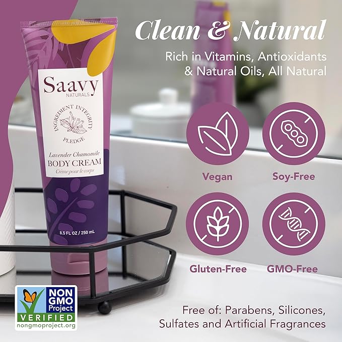 Saavy Naturals Deeply Hydrating Body Cream for Dry Skin – Nourishing Shea Butter, Plant-Based & Sustainably Sourced – Lavender Chamomile – 8.5 fl oz, 2 pack