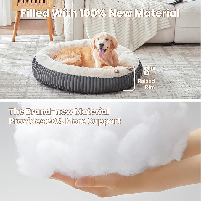 36 inches Calming Donut Dog Bed for Large Dogs,Charcoal | Round Pet Bed with Removable&Washable Cover,Milk Plush Faux Fur, Fits Pets up to 80 lbs