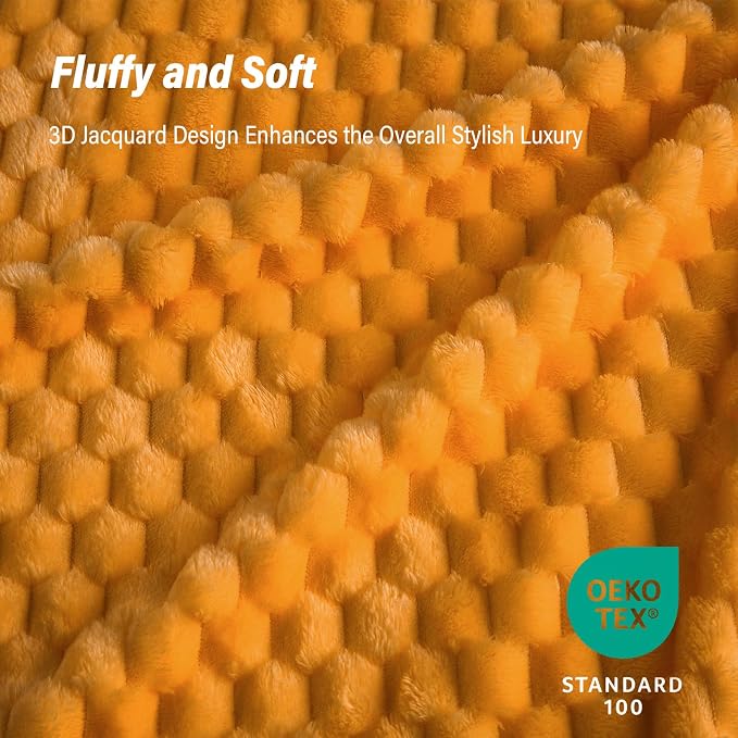 Bnuitland Soft Flannel Throw Blanket(50X70 inches), 3D Jacquard Fluffy Lightweight Fleece Blanket for Couch,Sofa,Bed, 300 GSM Super Cozy Warm for All Season Home Decor,Yellow