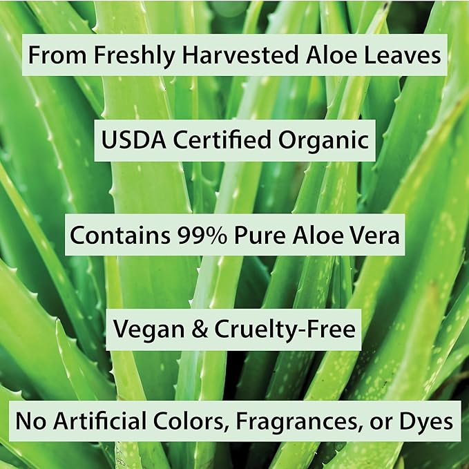 Organic Aloe Vera Gel for Skin, Face, Body, After Sun Care - USDA Certified Organic, 12 fl. oz.