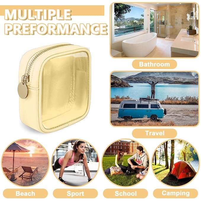 UIXIZQ Clear Mini Makeup Bag for Purse, Small Nylon&PVC Cosmetic Bag TSA Approved Toiletry Bag with Zipper, Transparent Travel Bag Coin Purse for Women Men Girls(Beige)