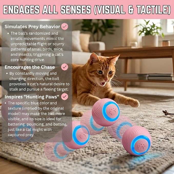 Interactive Cat Toy Ball - Automatic Interactive Cat Toys for Indoor Cats, Rechargeable Cat Enrichment Toys for Small/Medium/Large Cats to Keep Them Busy